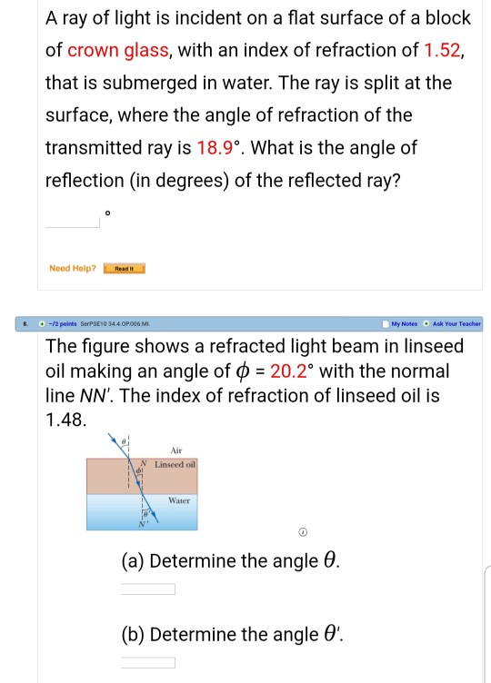 Solved A ray of light is incident on a flat surface of a