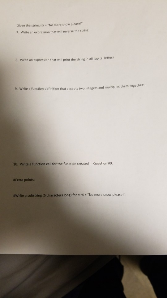 Solved vthon Worksheet-Strings Name Given the string str