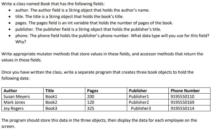 Solved Write a class named Book that has the following | Chegg.com