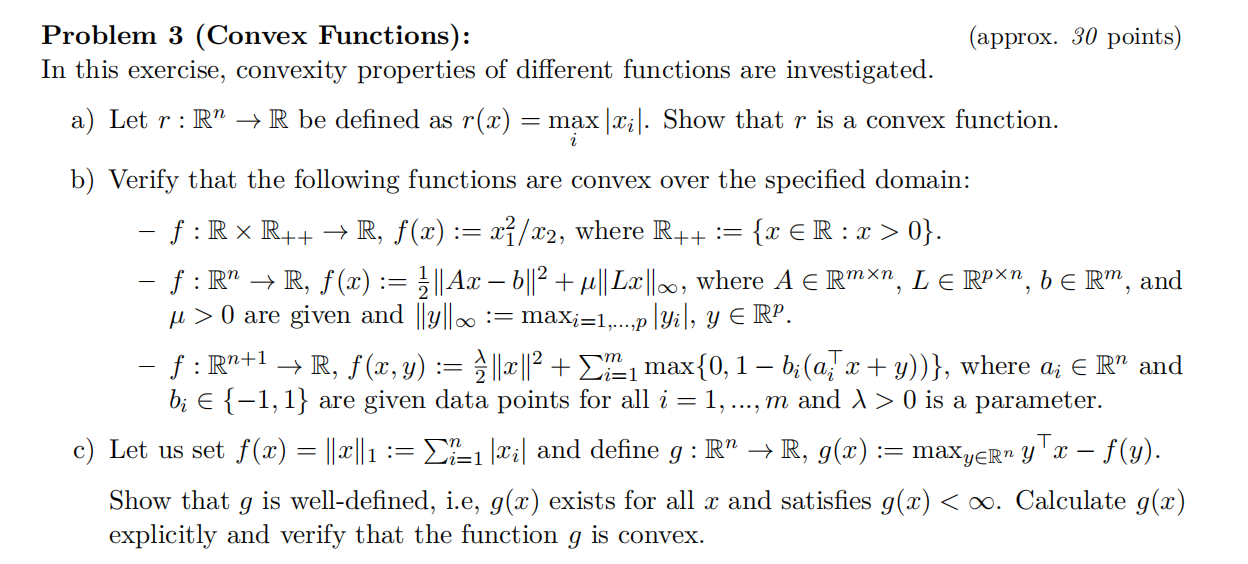 Solved Problem 3 (Convex Functions): (approx. 30 points) In | Chegg.com