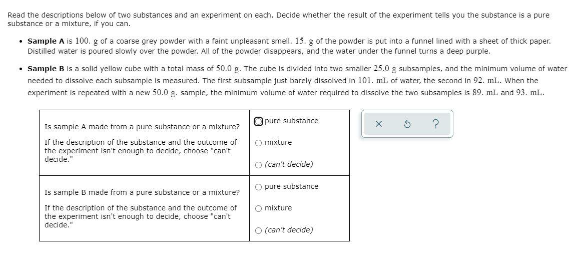 Solved Read the descriptions below of two substances and an