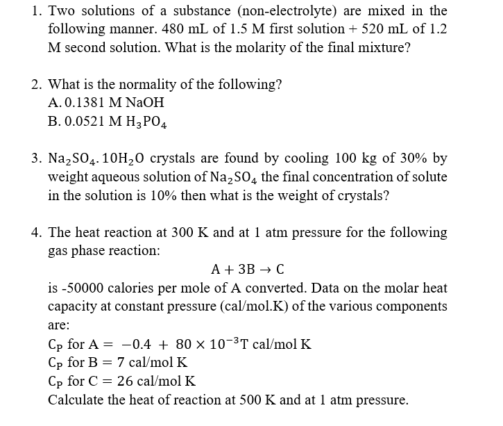 Solved 1. Two solutions of a substance (non-electrolyte) are | Chegg.com