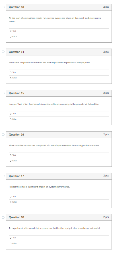 Question 13 2 pts At the start of a simulation model | Chegg.com