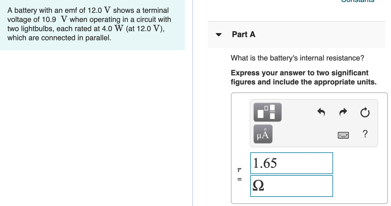Solved A battery with an emf of 12.0 V shows a terminal
