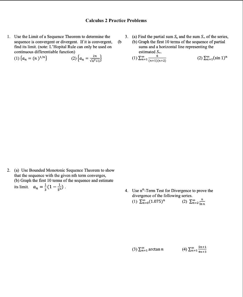 Solved Calculus 2 Practice Problems (b 1. Use the Limit of a | Chegg.com