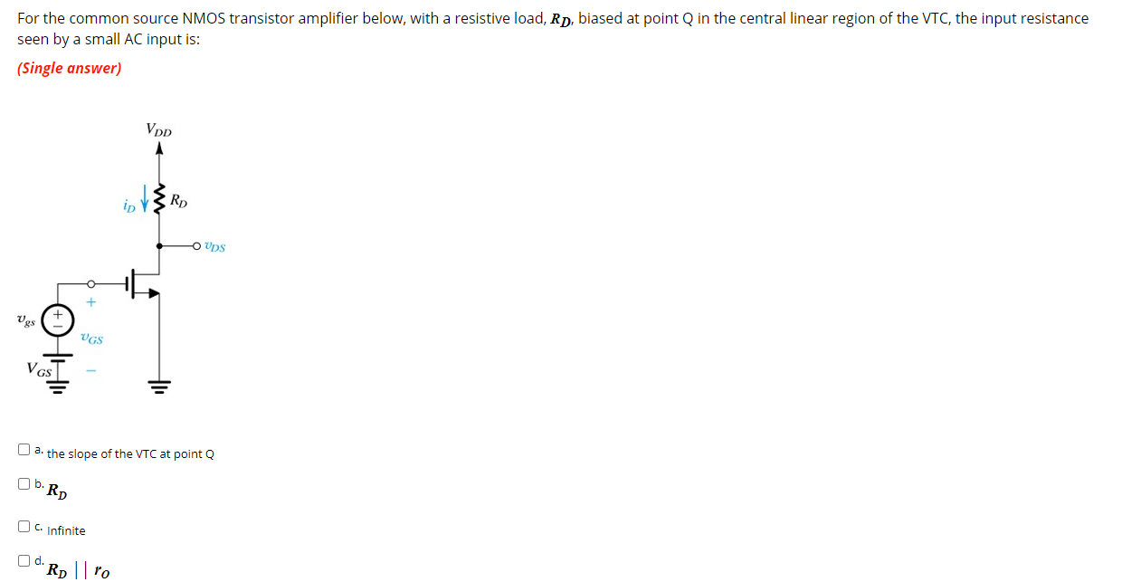 Solved For the common source NMOS transistor amplifier