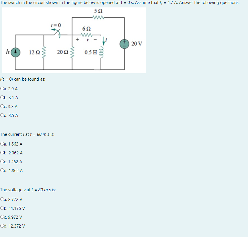 Solved The switch in the circuit shown in the figure below | Chegg.com