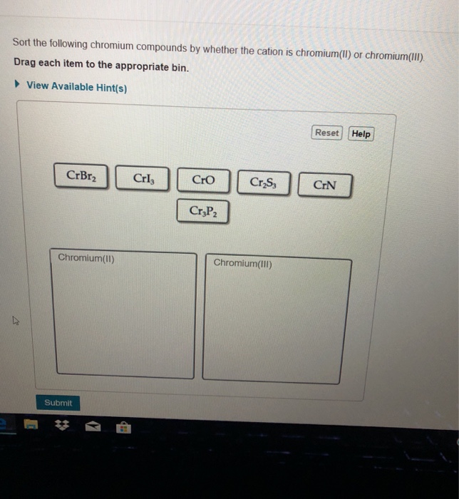 Solved Sort The Following Chromium Compounds By Whether The 8454