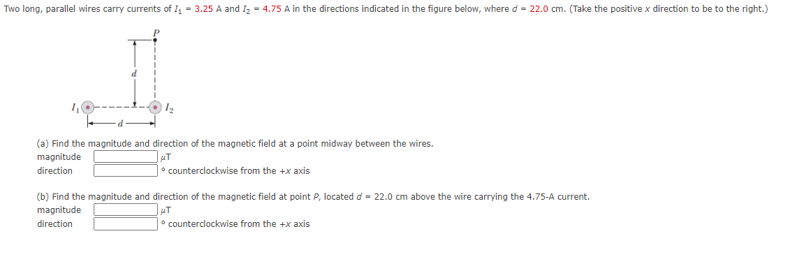 Solved Two long, parallel wires carry currents of I1 = 3.25 | Chegg.com