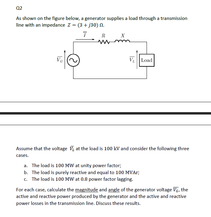 Solved Q2 As shown on the figure below, a generator supplies | Chegg.com