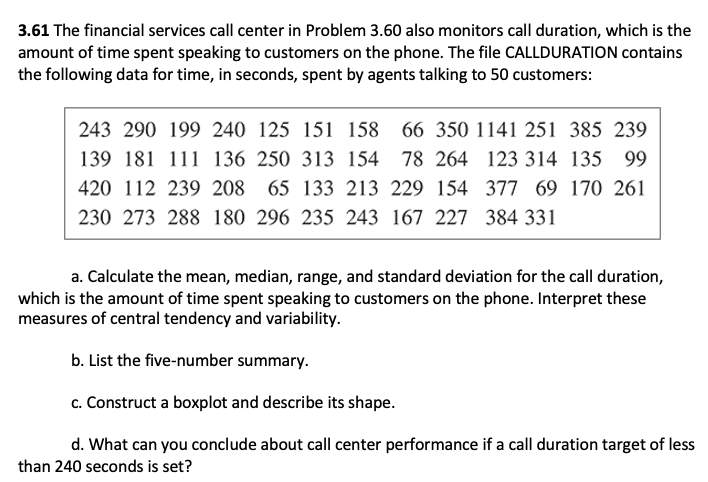Solved 3.61 The financial services call center in Problem | Chegg.com