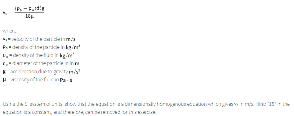 Solved Vs18μρp−ρwdp2 G Where Vs Velocity Of The 7947