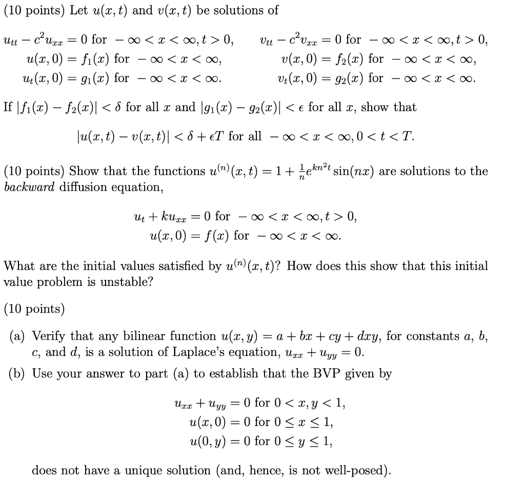 10 Points Let U X T And V X T Be Solutions O Chegg Com