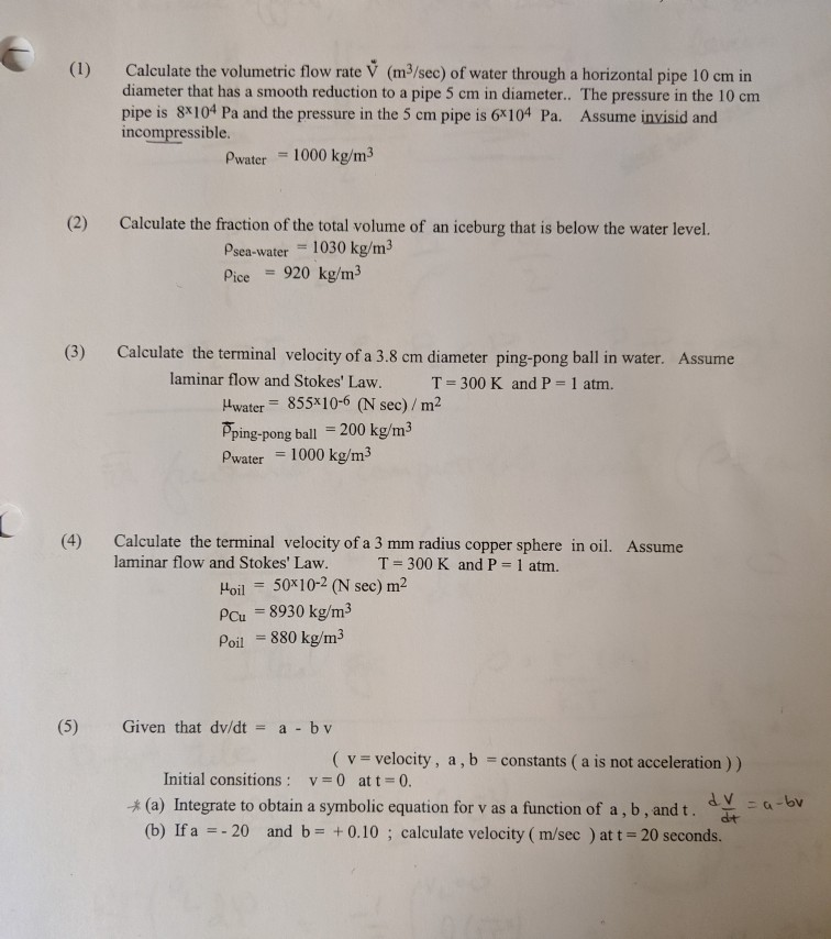 Solved Calculate the volumetric flow rate V (m3/sec) of | Chegg.com