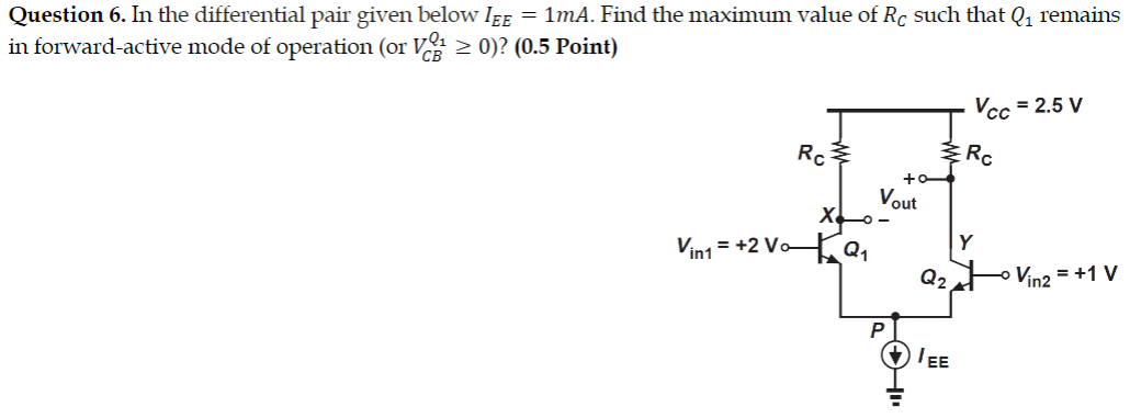 Solved Question 6. In the differential pair given below IEE | Chegg.com