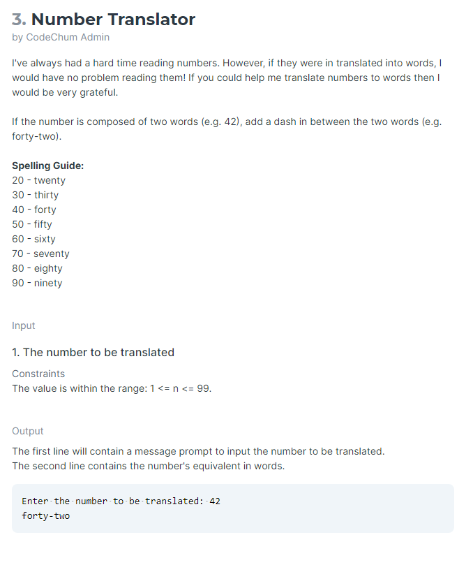 Solved 3 number translator by codechum admin i ve always chegg