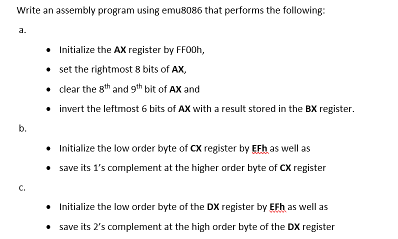 Solved Write An Assembly Program Using Emu8086 That Performs | Chegg.com