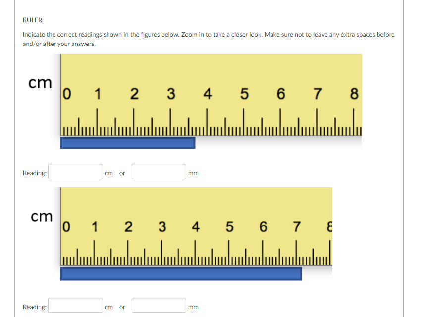 Solved RULER Indicate the correct readings shown in the | Chegg.com