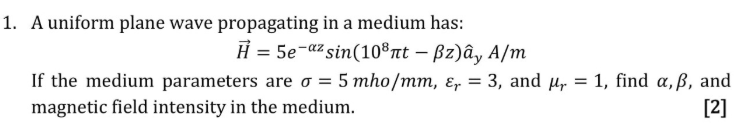 A uniform plane wave propagating in ﻿a medium | Chegg.com