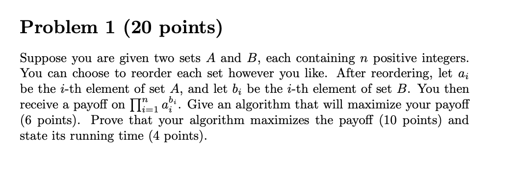 Solved Problem 1 (20 points) Suppose you are given two sets | Chegg.com