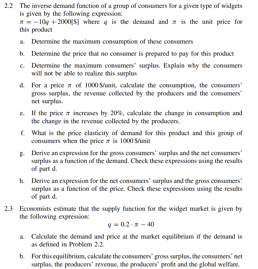 Solved ONLY ANSWER 2.3 PART B (The answers are: Consumer's | Chegg.com