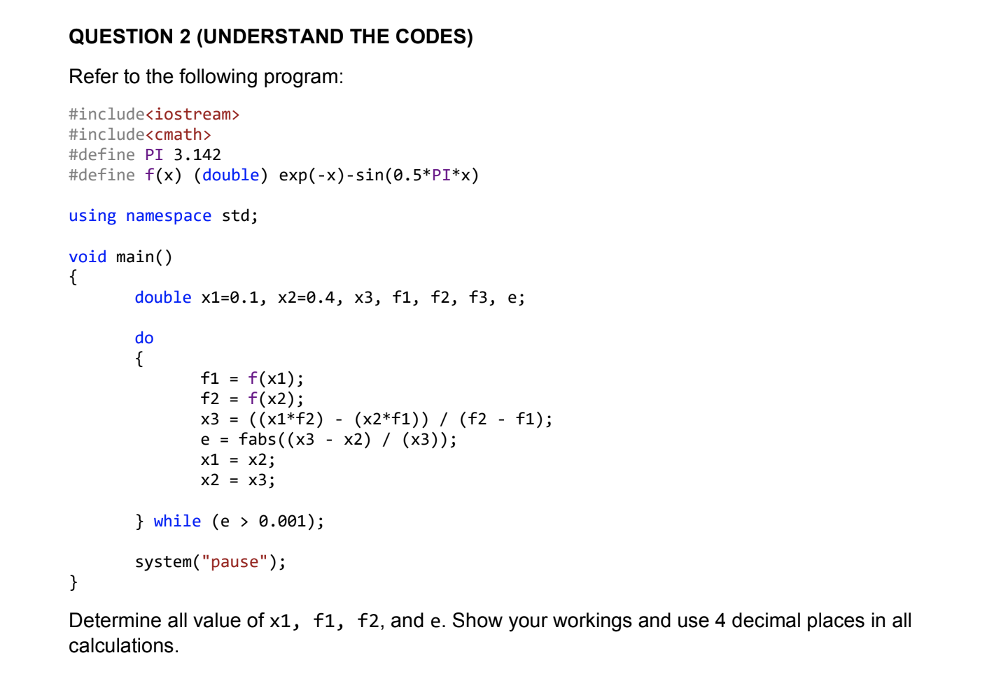 Solved QUESTION 1 (CONSTRUCT CODES) In numerical | Chegg.com