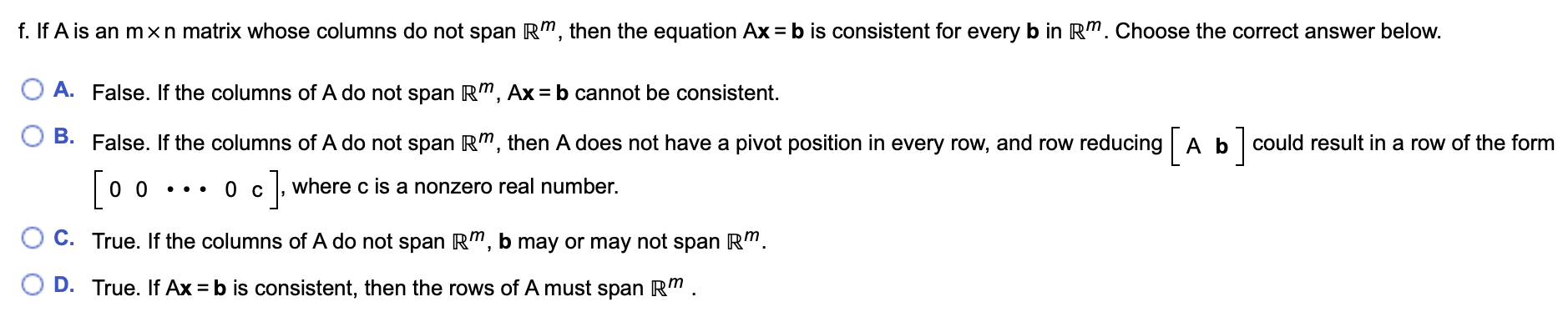 Solved e. The solution set of a linear system whose | Chegg.com