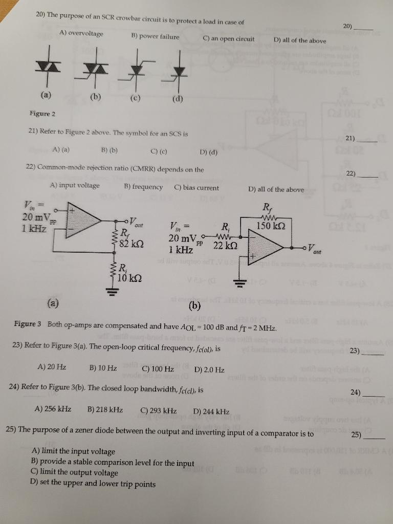 Solved 20) The purpose of an SCR crowbar circuit is to | Chegg.com