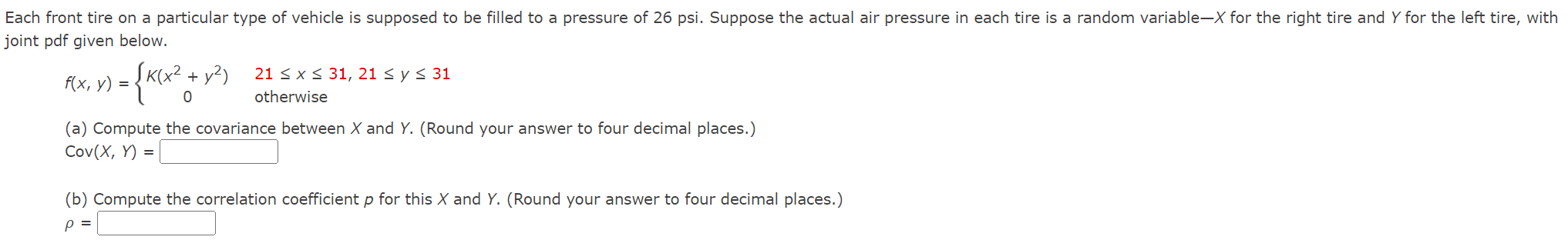 Solved Int Pdf Given Below F X Y {k X2 Y2 021≤x≤31 21≤y≤31