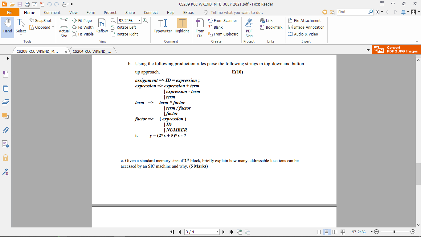 Solved G o 24 CS209 KCC WKEND_MTE_JULY 2021.pdf - Foxit | Chegg.com