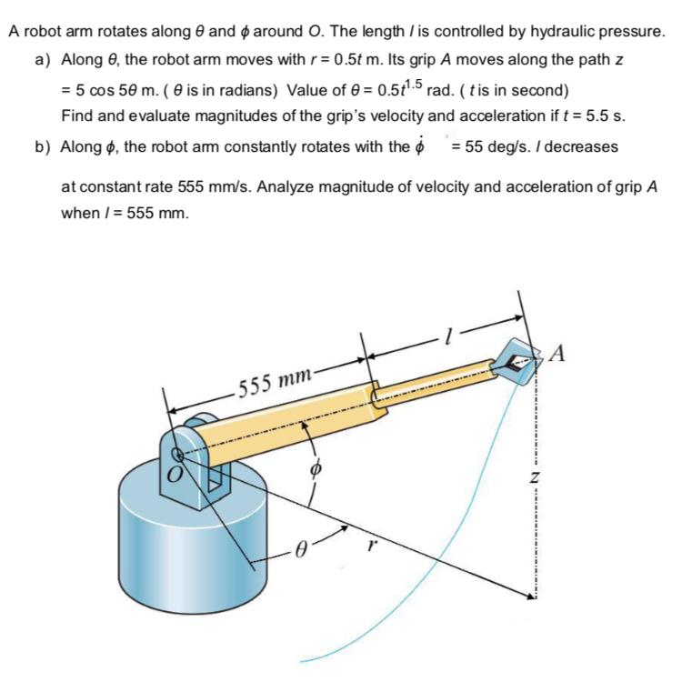 A robot arm rotates along @ and $ around O. The | Chegg.com