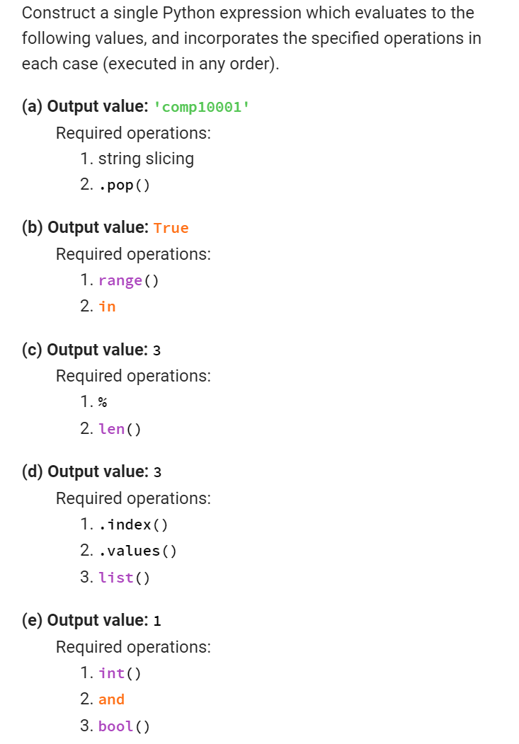 Solved Construct a single Python expression which evaluates | Chegg.com