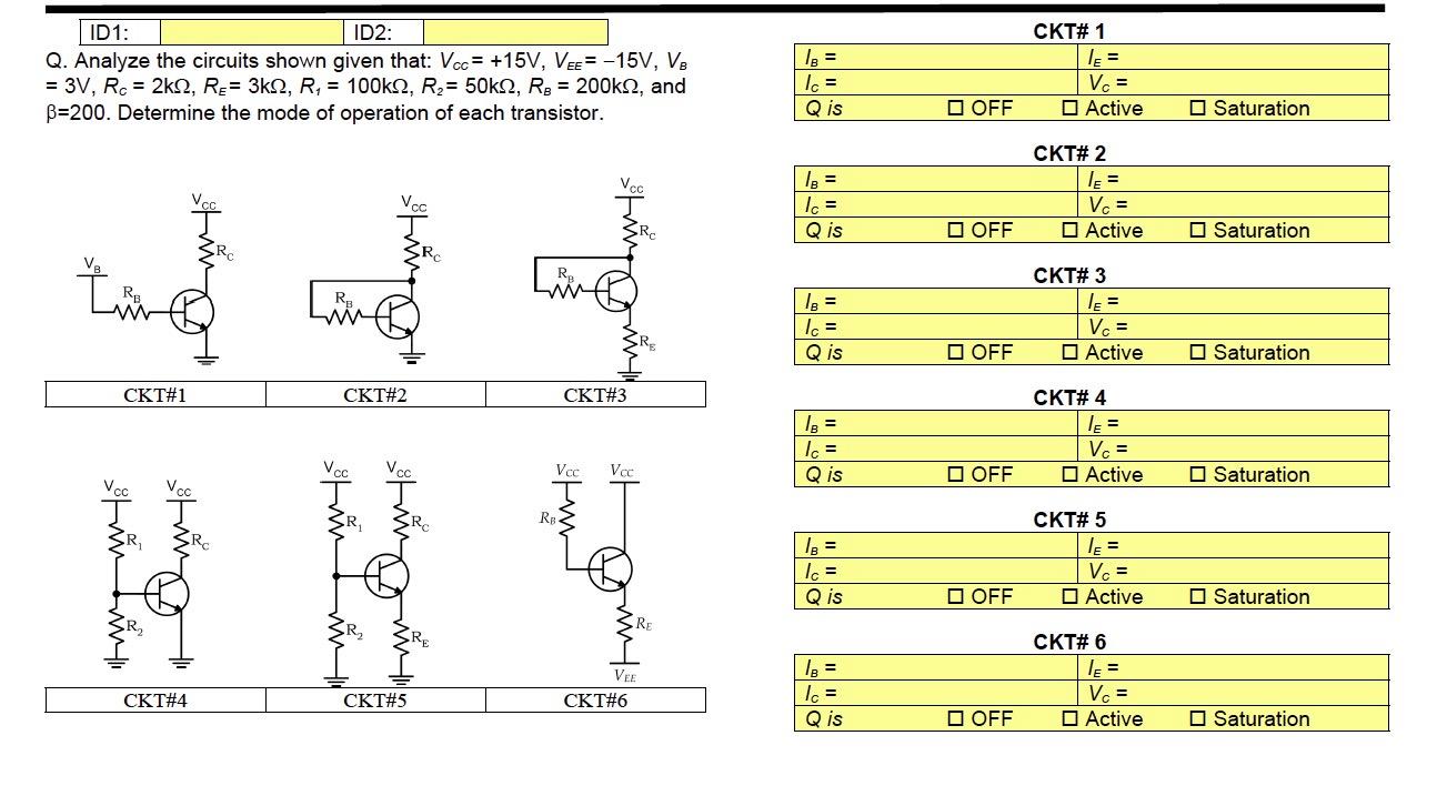 Solved CKT 1 ID1 ID2 Q. Analyze the circuits shown given