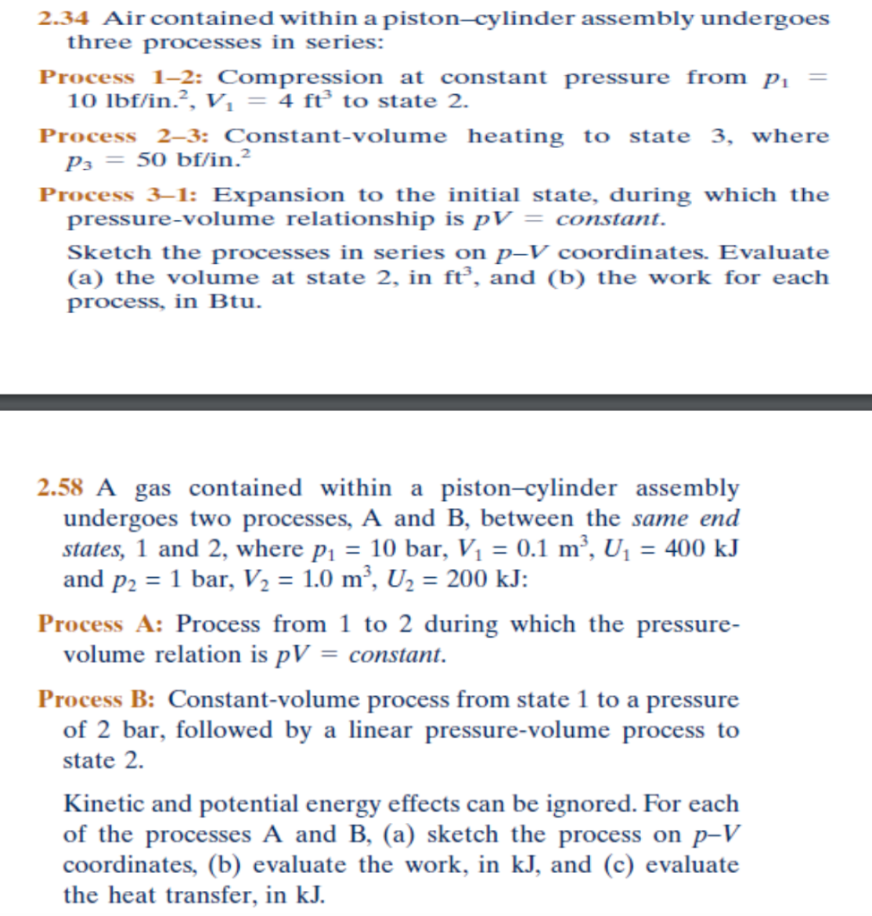 Solved 2.34 Air contained within a pistoncylinder assembly