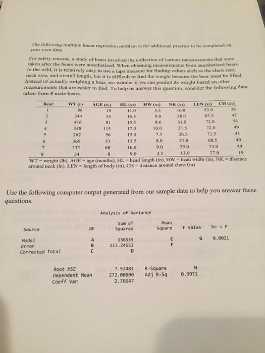 Solved The following multiple linear regression problem is | Chegg.com
