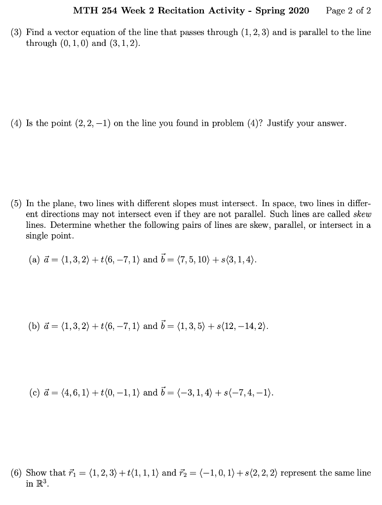 Solved Mth 254 Week 2 Recitation Activity Spring P Chegg Com