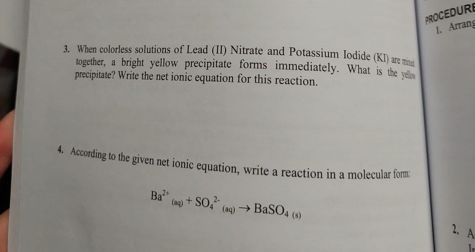 Solved 3. When colorless solutions of Lead (II) Nitrate and