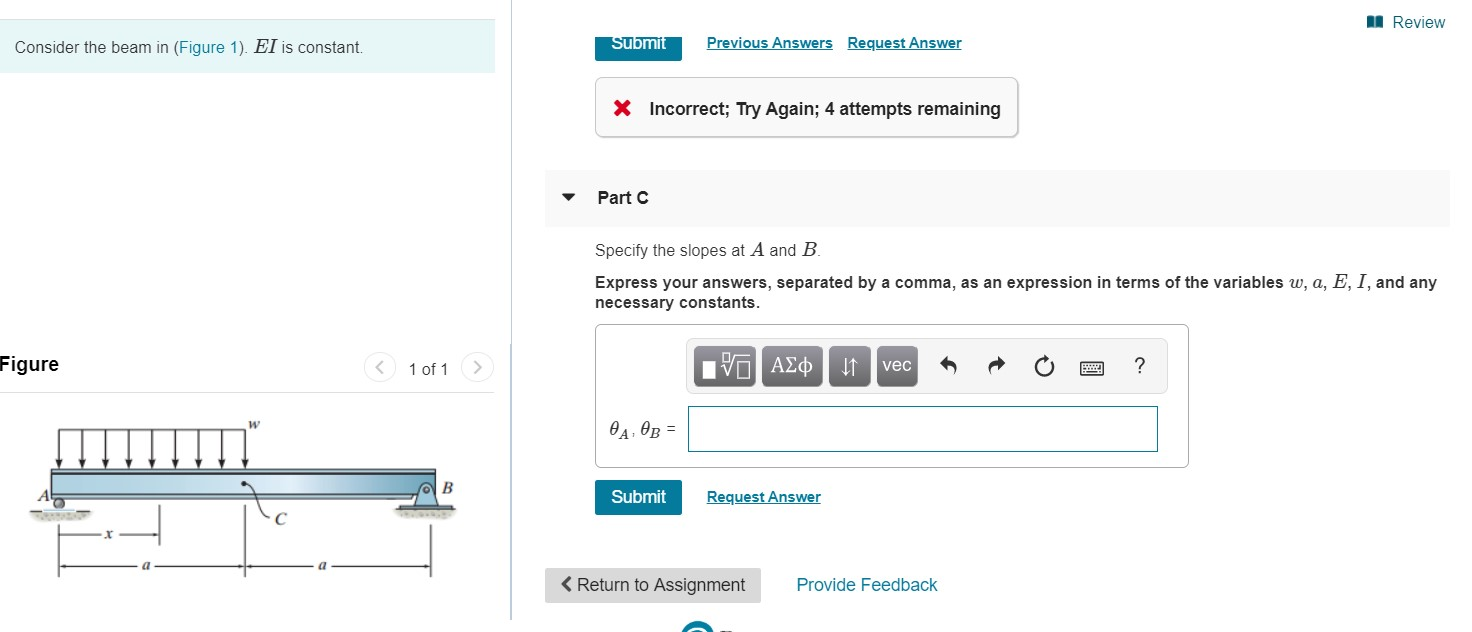 Solved Review Consider the beam in (Figure 1). El is | Chegg.com