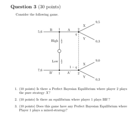 Question 3 (30 points) Consider the following game | Chegg.com