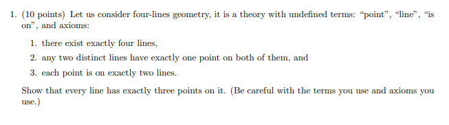 pexamples of axioms for four line geometry