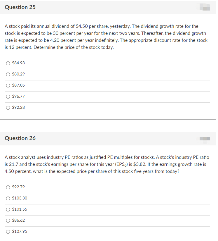 Solved Question 25 A Stock Paid Its Annual Dividend Of 4 50 Chegg