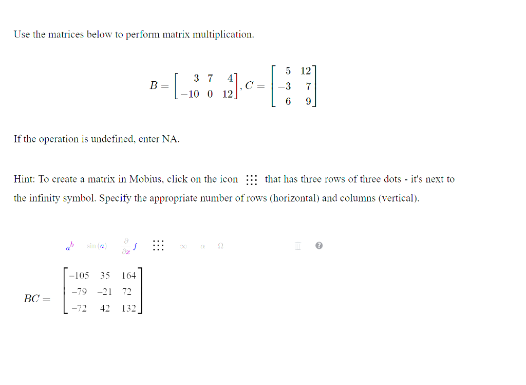 Solved Use the matrices below to perform matrix | Chegg.com