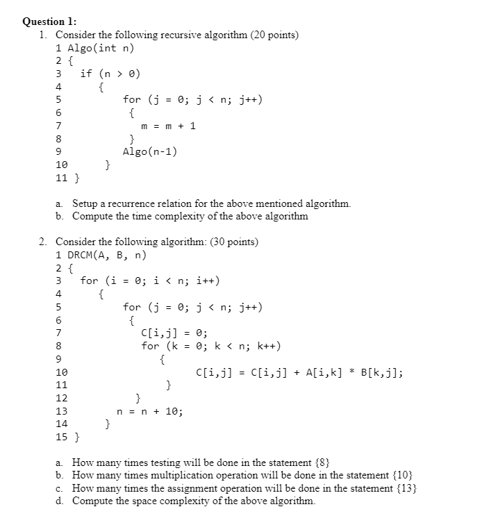 Solved Question 1: 1. Consider The Following Recursive | Chegg.com