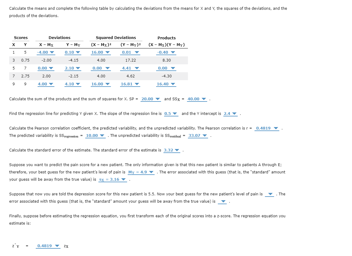 Solved Calculate the means and complete the following table | Chegg.com