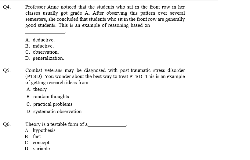 Solved Q4. Professor Anne noticed that the students who sat