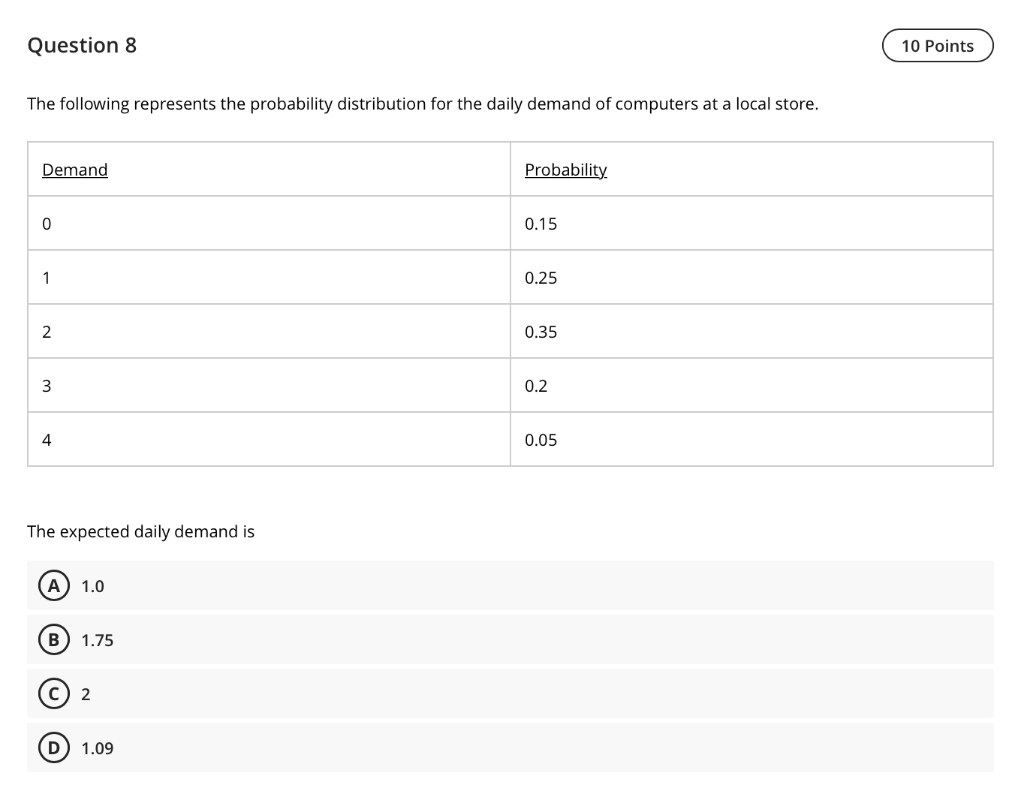 Solved Question 8 10 Points The following represents the | Chegg.com
