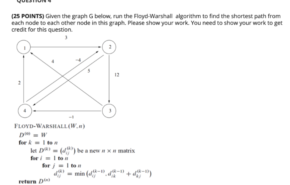 Solved (25 POINTS) Given the graph G below, run the | Chegg.com