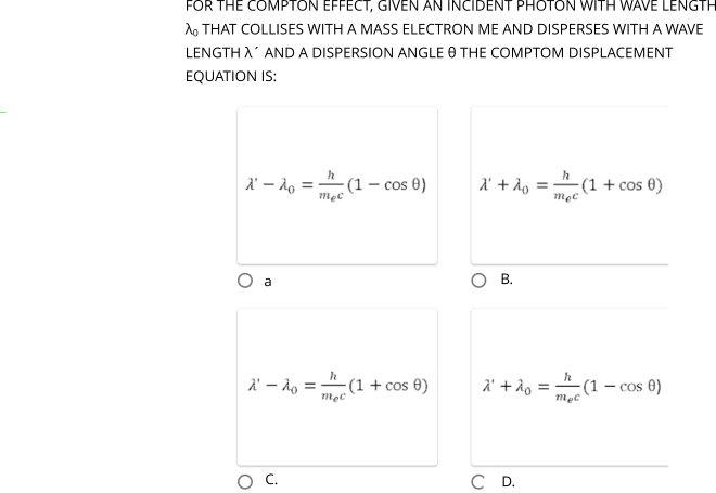Solved FOR THE COMPTON EFFECT, GIVEN AN INCIDENT PHOTON WITH | Chegg.com