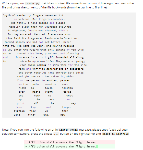 Solved Write a program reader.py that takes in a text file | Chegg.com