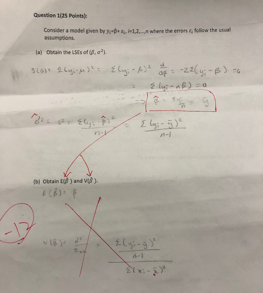 Solved Question 1 25 Points Consider A Model Given By Y Chegg Com